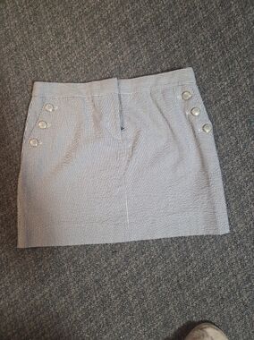 J. Crew Navy and White Striped Mini Skirt with Button Accents